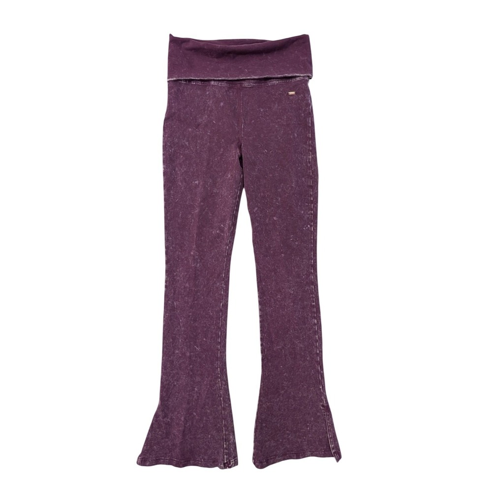 Victorias Secret Pink Foldover Flare Leggings M Purple Mineral Wash Y2K Boho